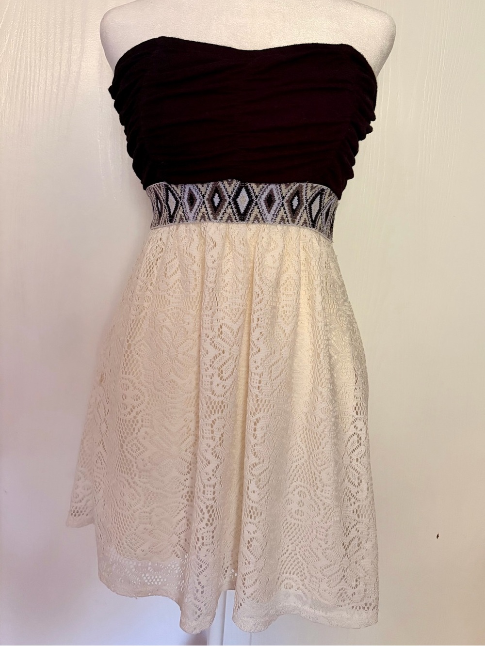 Strapless Black and Cream Lace Cocktail Dress my